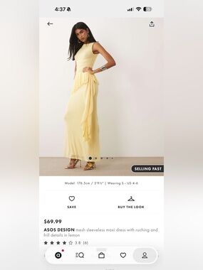 ASOS Lemon Mesh Sleeveless Maxi Dress with Ruching and Frill Details